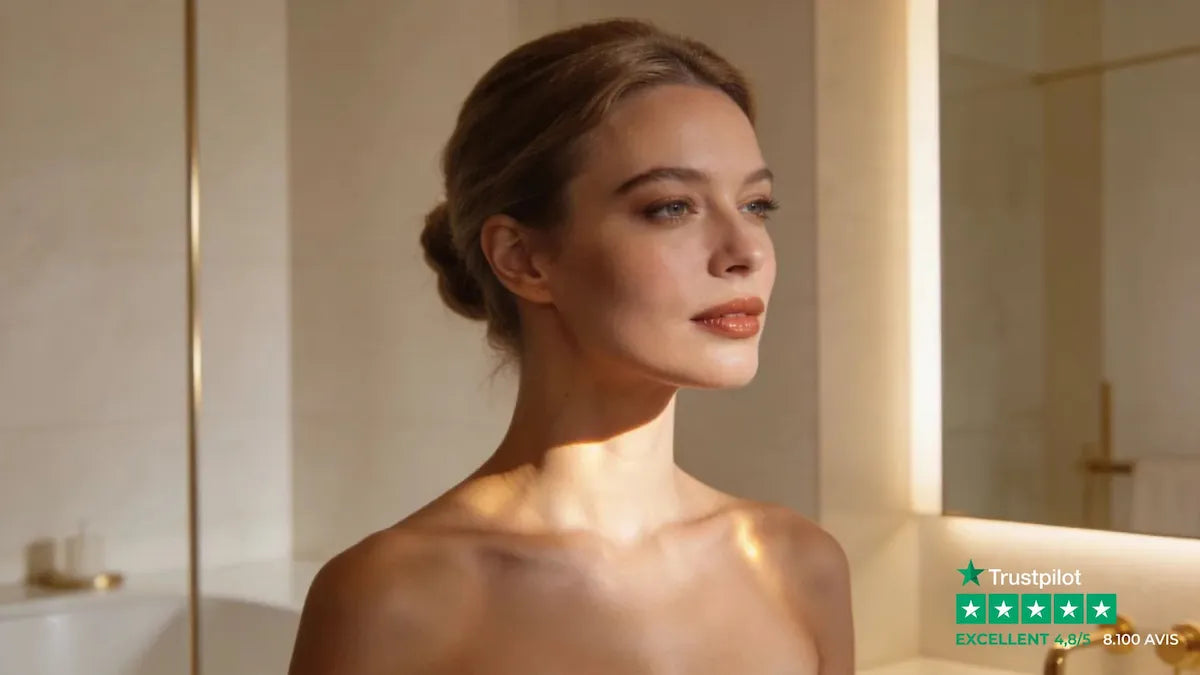 Femme aux soins du visage naturels avec brosse de drainage lymphatique Zylora