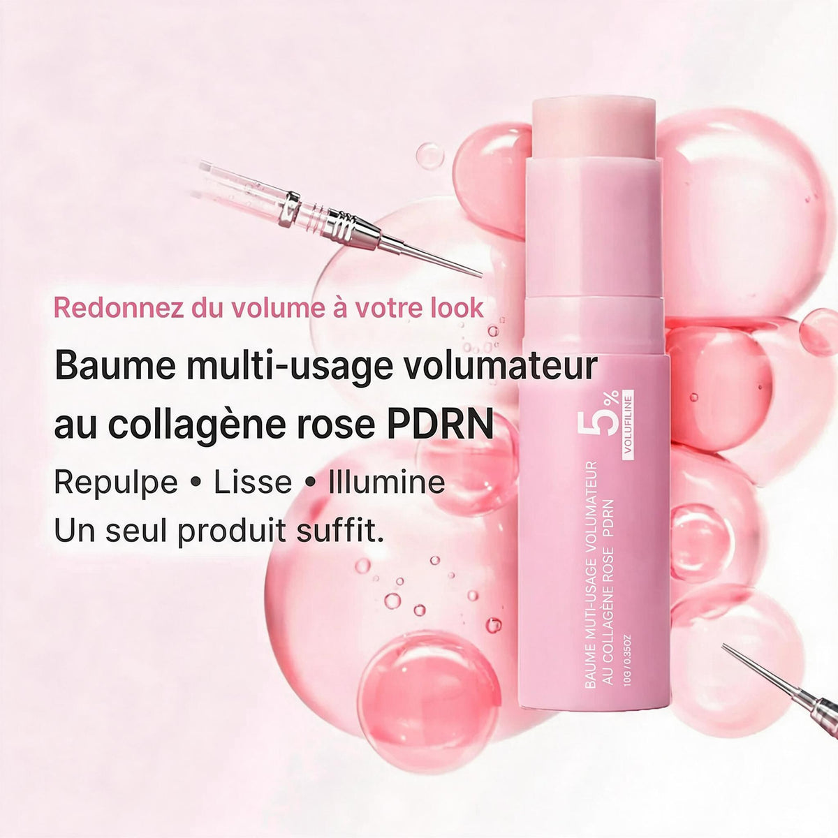 Baume multi-usage volumateur au collagène rose PDRN 5% Volufiline – repulpe, lisse et illumine la peau – 10g Chez Zylora